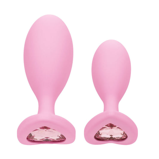 First Time Crystal Booty Duo Silicone Butt Plugs Pink 2 Pieces | Butt Plug Set | CalExotics | Bodyjoys