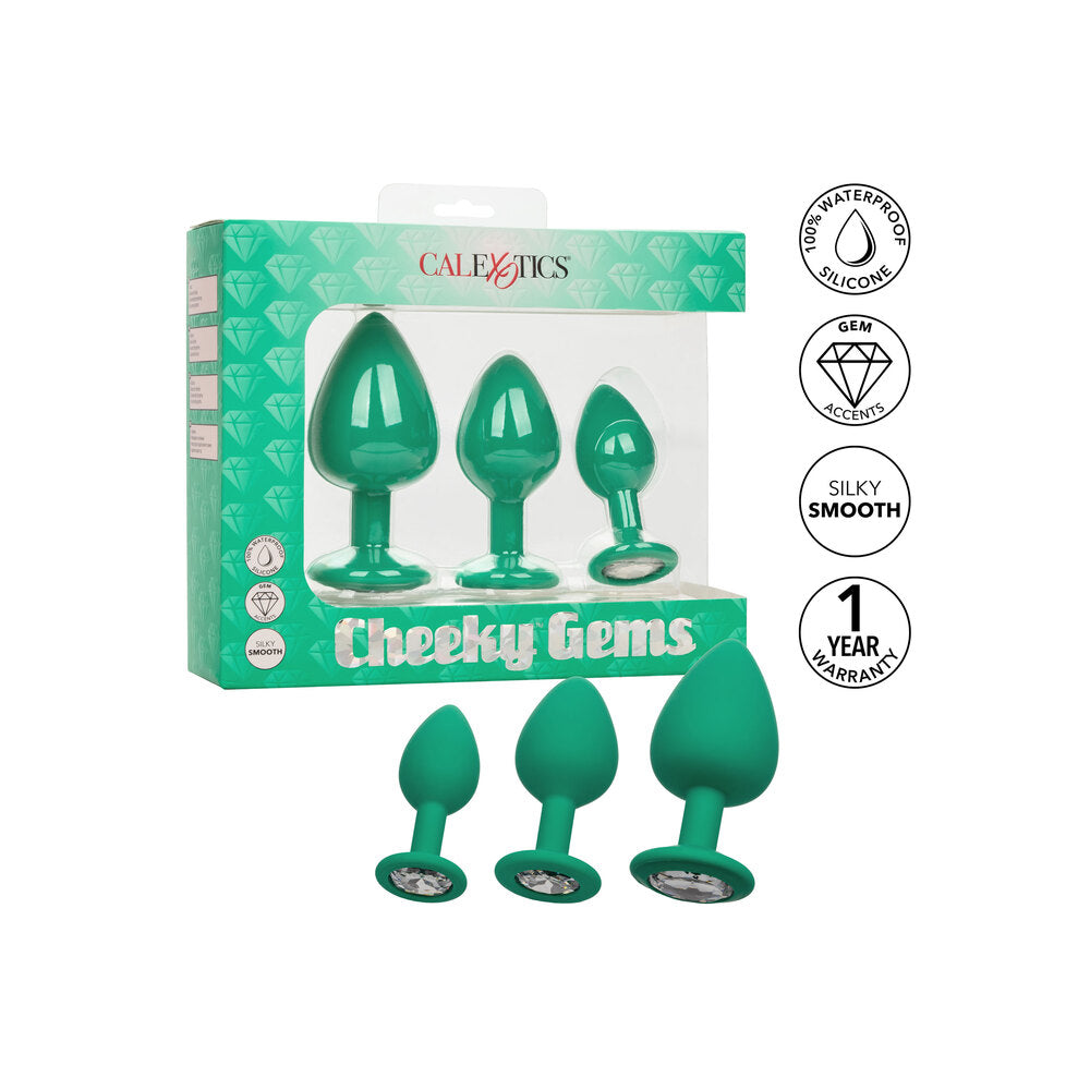 Cheeky Gems Butt Plugs Set Green 3 Pieces | Butt Plug Set | CalExotics | Bodyjoys