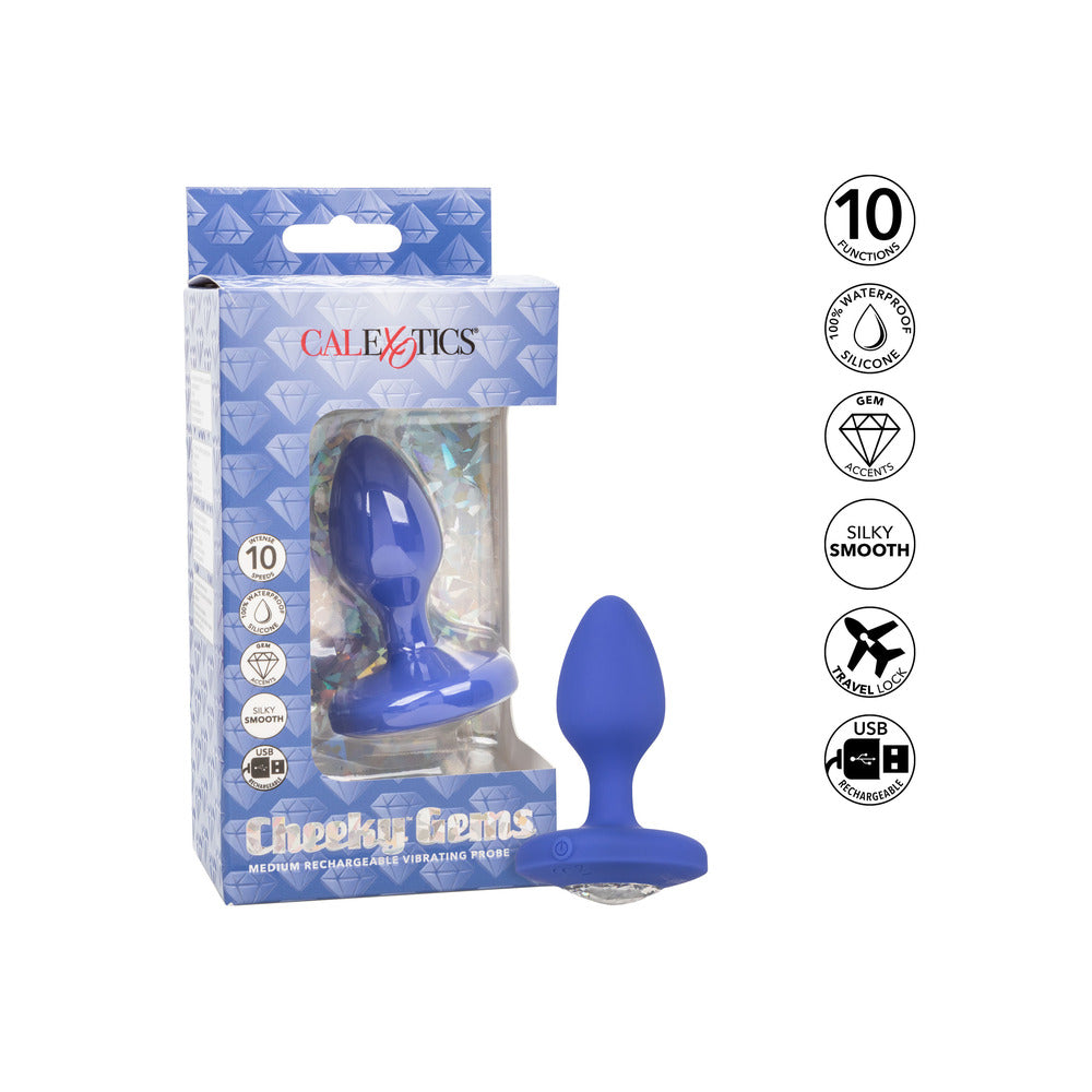 Cheeky Gems Medium Rechargeable Vibrating Butt Plug Blue | Vibrating Butt Plug | CalExotics | Bodyjoys