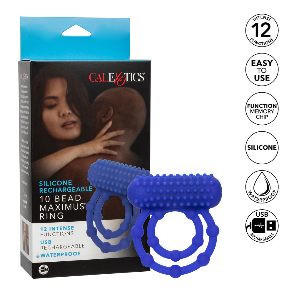 10 Bead Maximus Rechargeable Vibrating Double Cock Ring | Vibrating Cock Ring | CalExotics | Bodyjoys