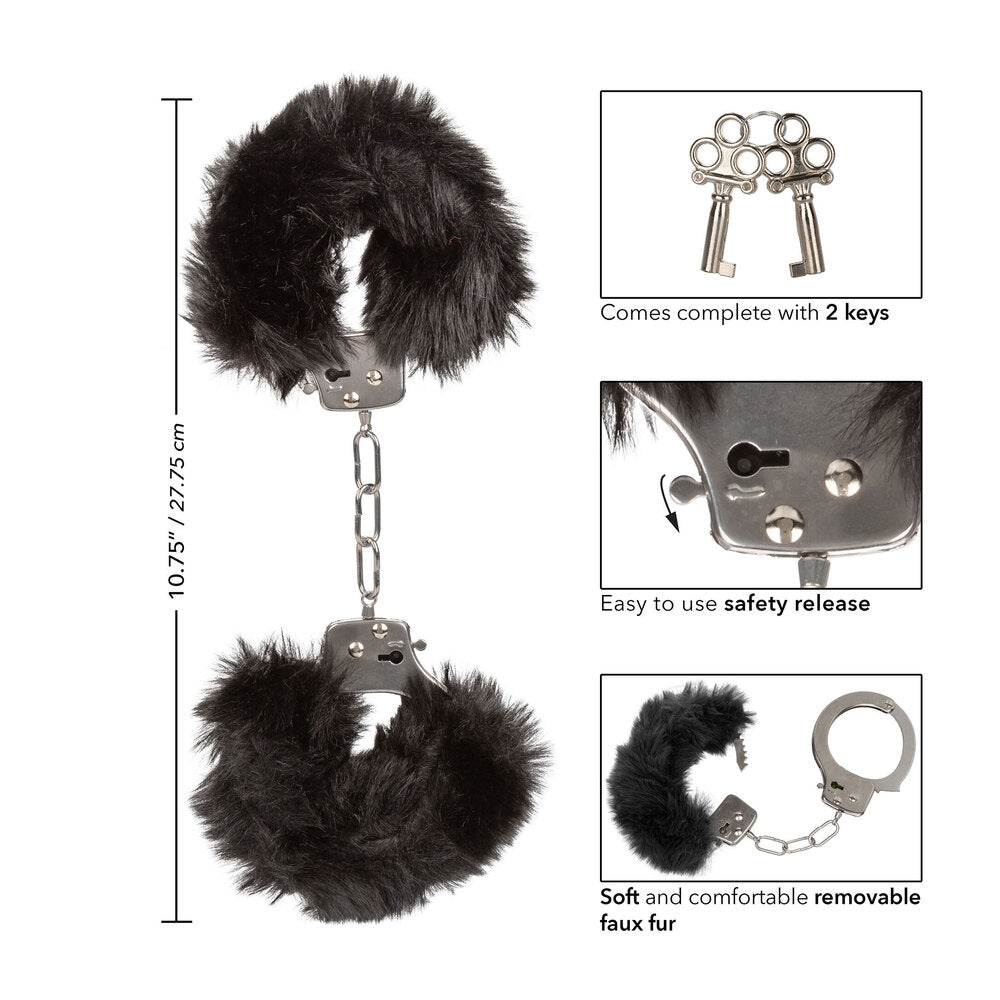 Ultra Fluffy Furry Handcuffs Black | Bondage Handcuffs | CalExotics | Bodyjoys