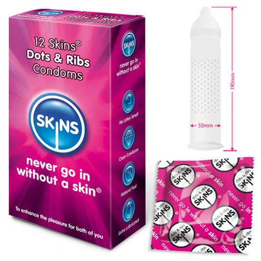 Skins Condoms Dots And Ribs 12 Pack | Ribbed Condom | Skins | Bodyjoys