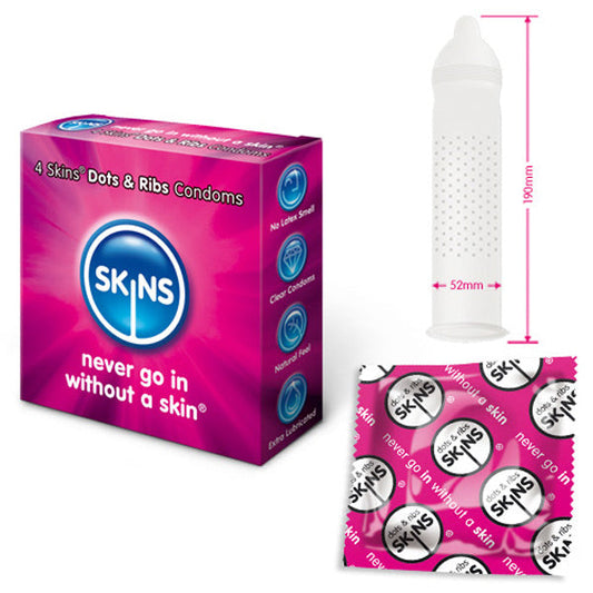 Skins Condoms Dots And Ribs 4 Pack | Ribbed Condom | Skins | Bodyjoys