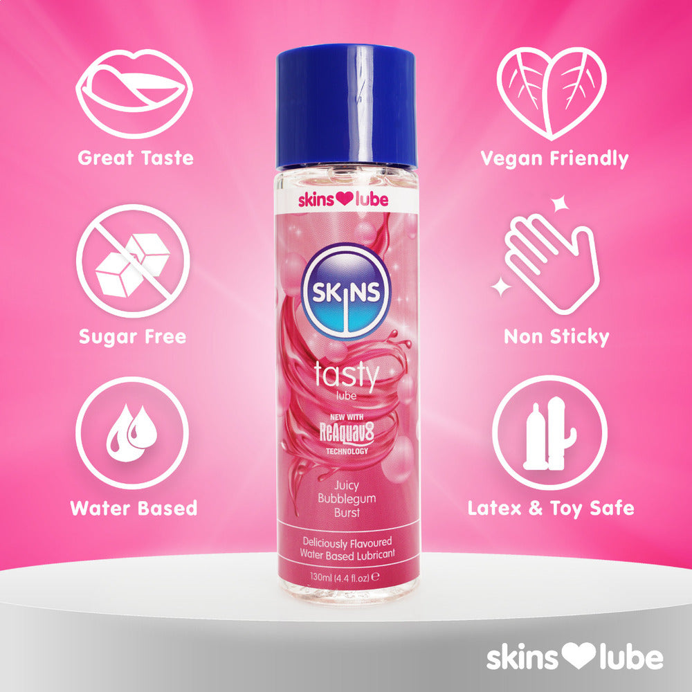 Skins Juicy Bubblegum Burst Water-Based Lubricant 130ml | Flavoured Lube | Skins | Bodyjoys