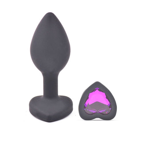 Heart-Shaped Diamond Base Butt Plug Black Small | Jewelled Butt Plug | Various brands | Bodyjoys