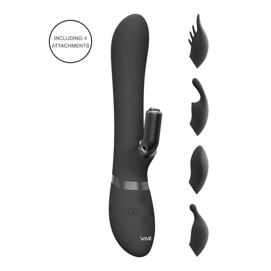 Vive Chou Double Action Interchangeable Rabbit Vibrator Black | Rabbit Vibrator | Shots Toys | Bodyjoys