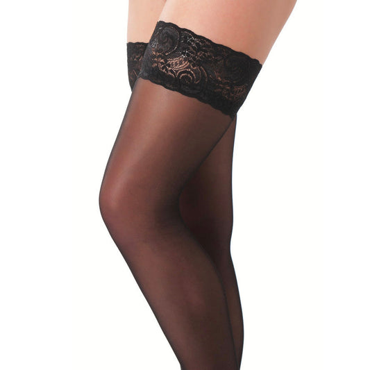 Black Hold-Up Stockings With Floral Lace Top | Sexy Stockings | Rimba | Bodyjoys